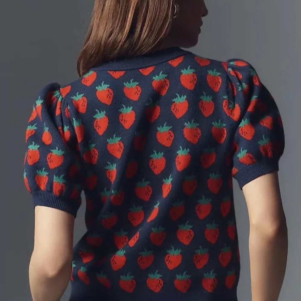 Maeve Navy Sweater with Red Strawberry Design - Picture 2 of 6